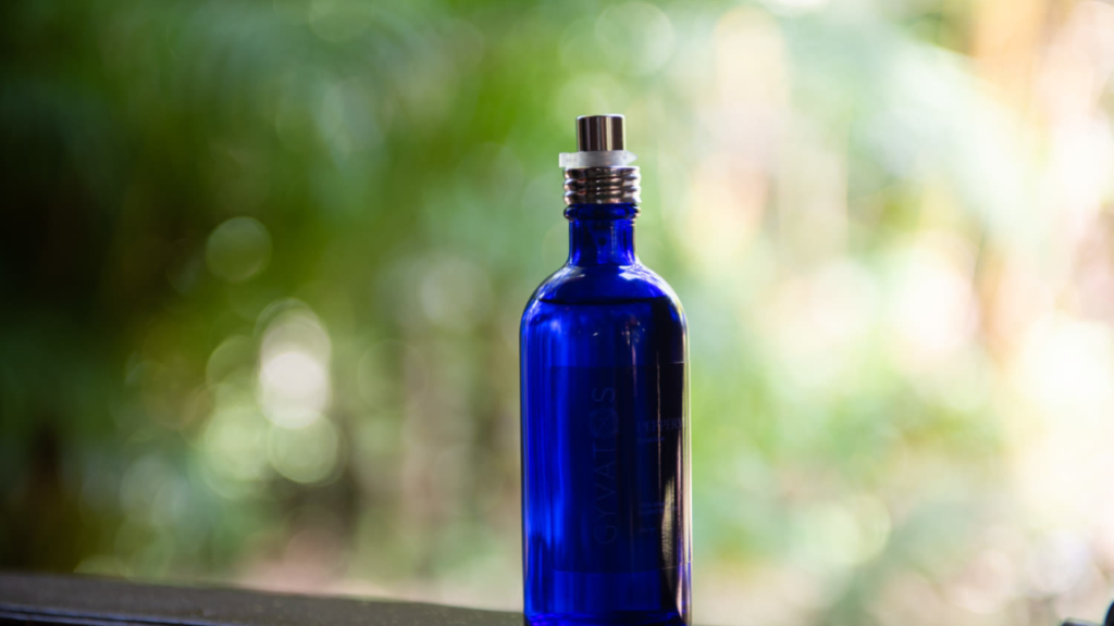 blue bottle of birch hydrosol
